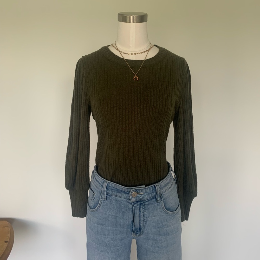 Madewell Brushed Rib Pleat Sleeve Top